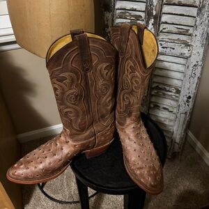 Tony Lama genuine ostrich Western Cowboy Boots 10.5